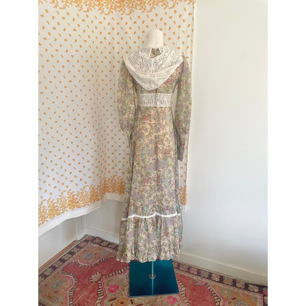 Rare 70s Gunne Sax Lace Hood Floral Prairie Maxi Dress Size 9 - Picture 10 of 14
